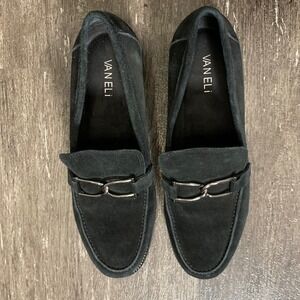 VANEli Black Suede Loafer Shoes Chunky Lug Sole Buckle Detail Women Size 11M